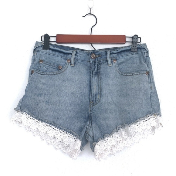 Free People Pants - Free People Lacey Crochet Denim Shorts
